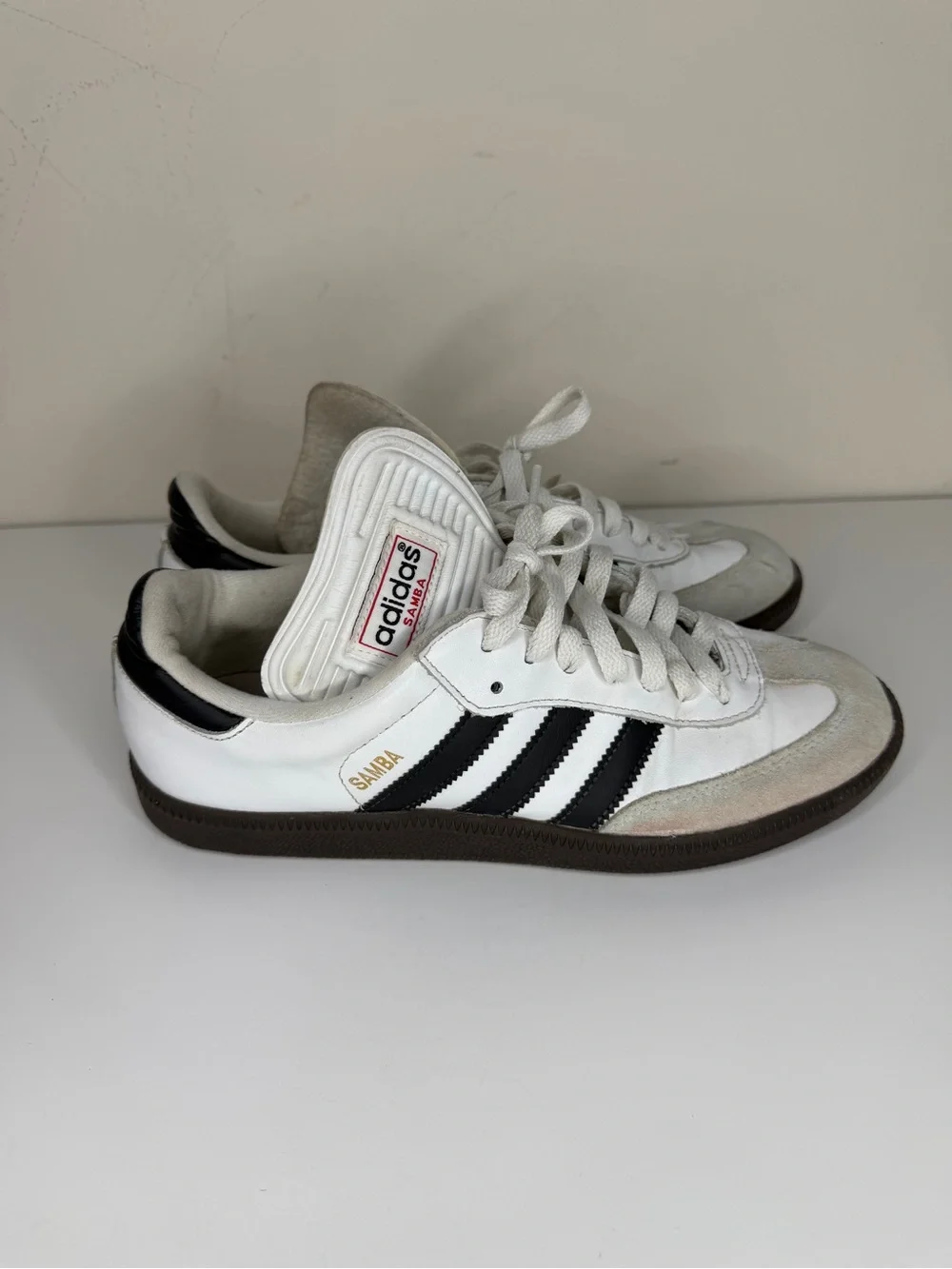 Adidas Samba Classic Mens Size 8 White Black Athletic Leather Shoes Sneakers